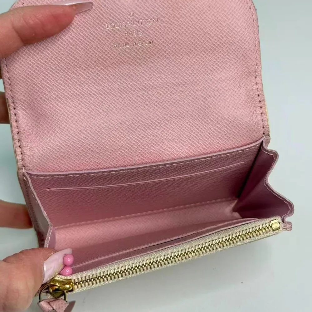 Louis Vuitton Damier Azur Wallet with Classic Checkerboard Design and PinkButton